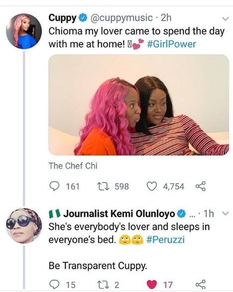 Kemi Olunloyo Reacts To Dj Cuppy And Chioma On The Same Bed 4 Cuppy post