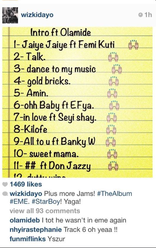 tracklist for Wizkid's sophomore album