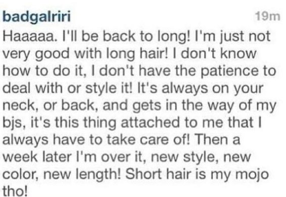 Rihanna prefers short hair to long hair