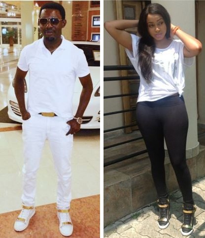 Ayo Makun (AY comedian) & wife wear matching sneakers