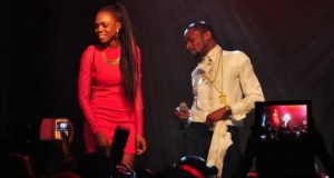 D'banj checks out Beverly Osu's butt on stage