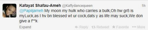 Kaffy tweets about her husband's cock