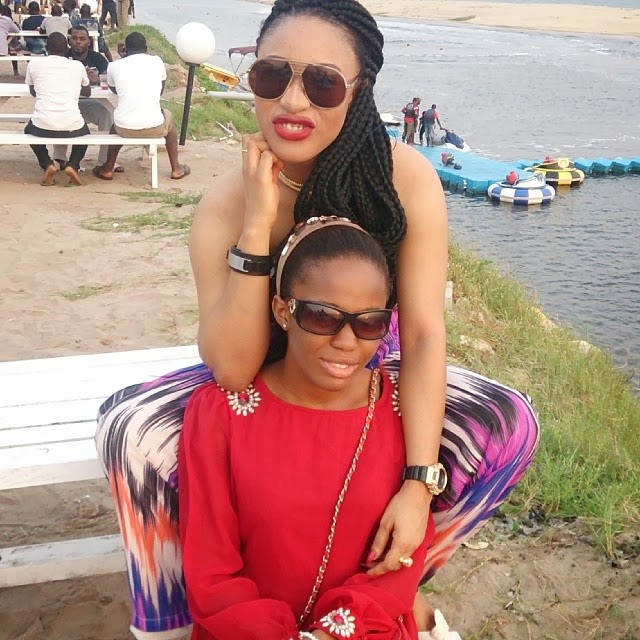 Tonto Dike and Onyinye having fun at the beach