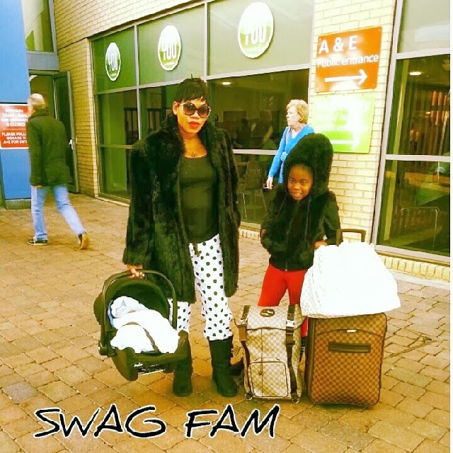 Toyin Lawani leaves London hospital all swagged up