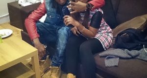 Olamide and his boo rock matching Timberland boots