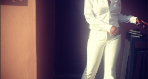 Annie Idibia in all-white outfit