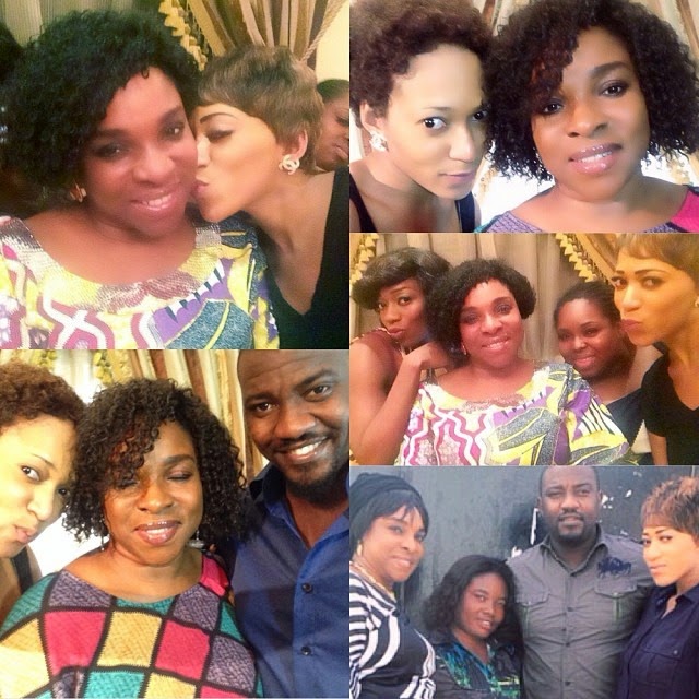 Liz Benson spotted on set with Rukky Sanda and John Dumelo