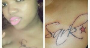 fan tattoos Sarkodie on her bõõbs