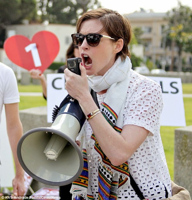 Anne Hathaway leads protest in LA 2014 NaijaVibe