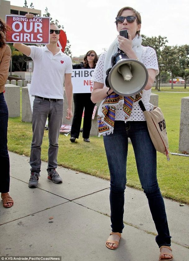 Anne Hathaway protest in LA