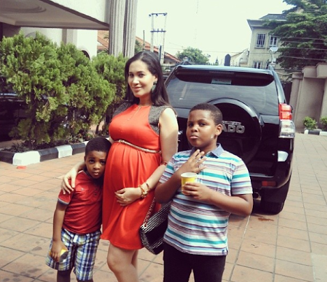 Caroline Danjuma shows off baby bump and two sons