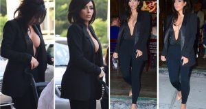 Kim Kardashian steps out braless