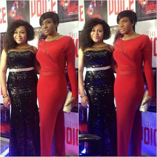 Chika Ike in red dress for Nkiru Sylvanus's Movie Premiere