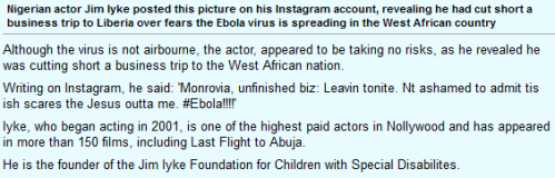 Jim Iyke gets featured on UK Daily Mail for fleeing Liberia over Ebola virus