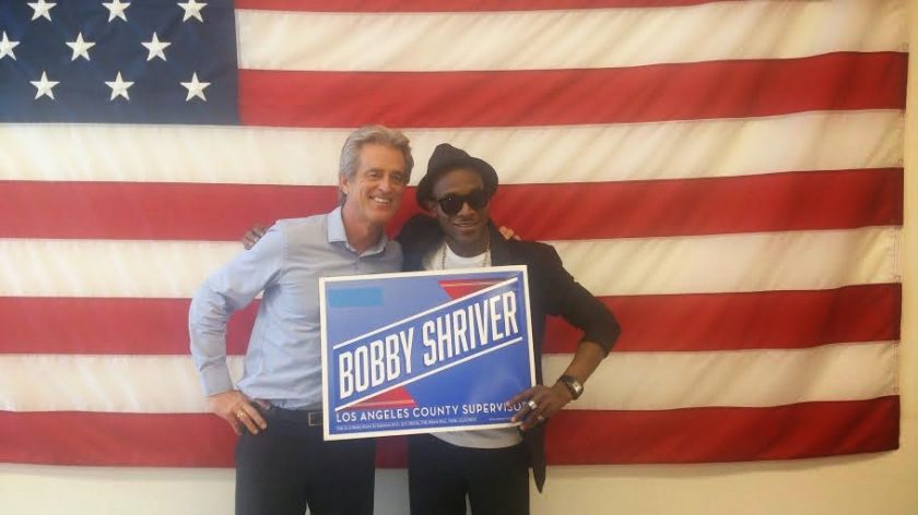 D'banj pose with Bobby Shriver in Los Angeles