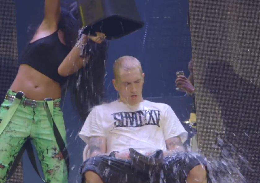 Eminem ALS Ice Bucket Challenge on stage
