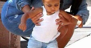 Kim Kardashian and North West step out in matching jean
