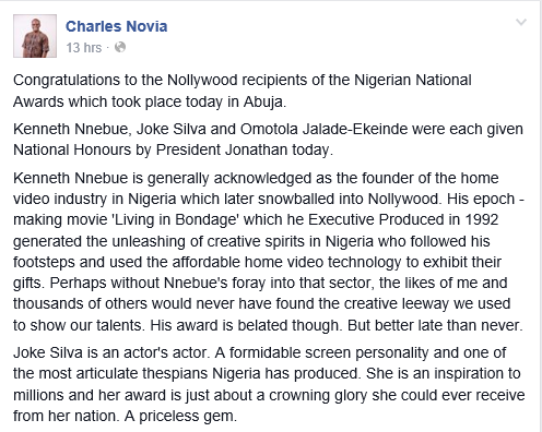 Charles Novia criticizes Geneveive Nnaji in new article