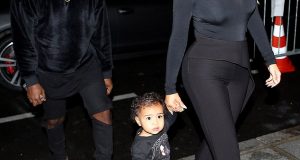 North West rocks Black leather & Yeezus top