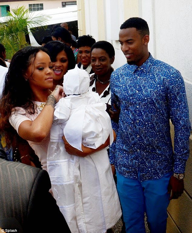 Rihanna and baby Majesty at her christening in Barbados