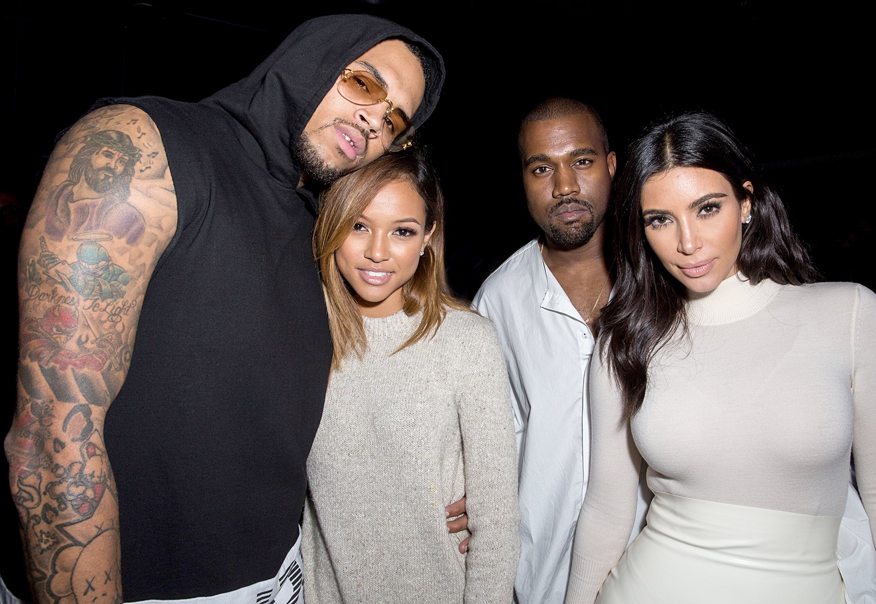 Chris Brown and Karrueche spotted with Kim & Kanye West