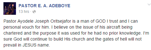 Pastor Adeboye defends Ayo Oritsejafor