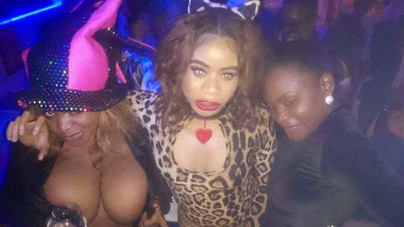 Cossy goes to Halloween party bra less