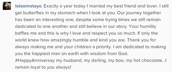 Lola's romantic anniversary message to Peter