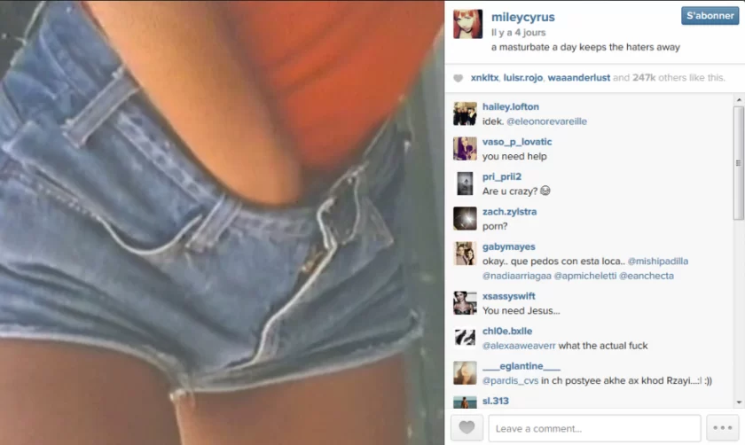 Miley Cyrus shares photo masturbating