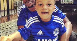 Paul Okoye and son in matching jersey
