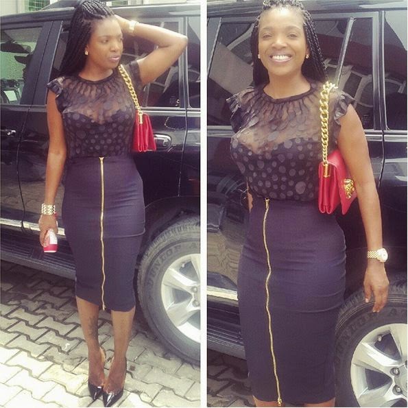 Annie Idibia in black outfit