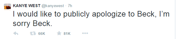 Kanye West apologizes to Beck