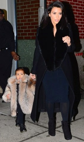 Kim K and North West in fur dress