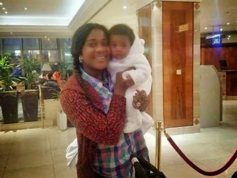 Mercy Johnson spotted with her son at Heathrow Airport