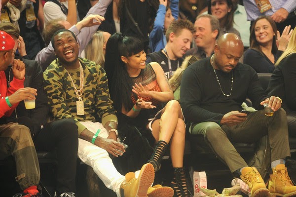 Nicki Minaj and Meek Mill attend basketball game