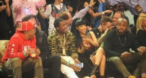 Nicki Minaj and boo Meek Mill attend basketball game
