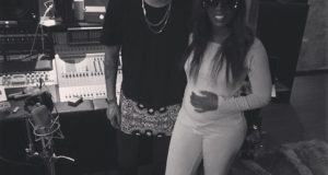 Tiwa Savage rocks her baby bump in the studio with rapper AKA