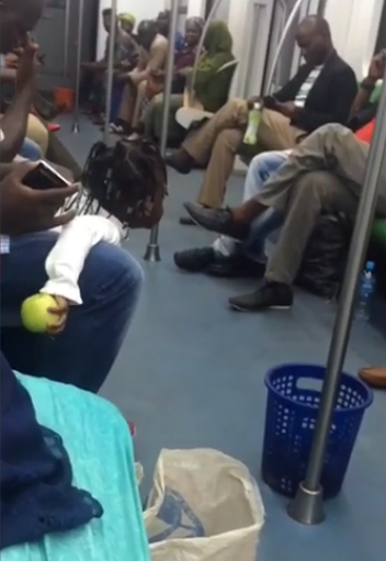 Mercy Johnson & daughter in a train in Lagos