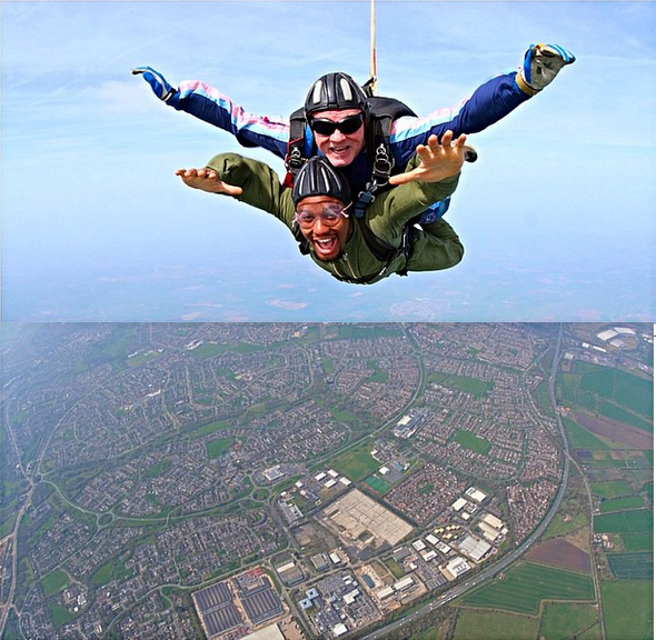 Alex Ekubo goes sky diving in London