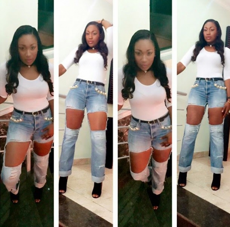 Ebube Nwagbo in severely ripped jeans