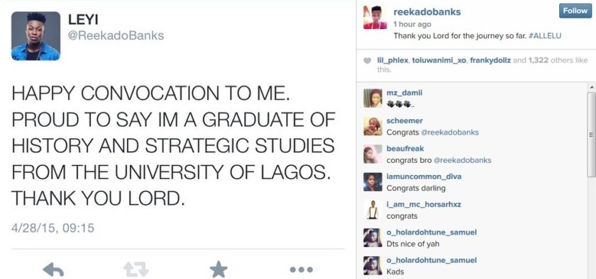 Reekado Banks graduate from UNILAG