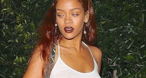 Rihanna goes braless