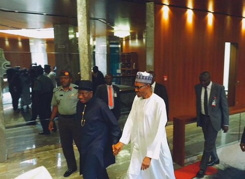 President Jonathan takes Buhari on tour of Aso Villa