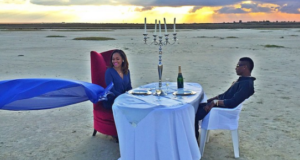 Wizkid and Tania Omotayo having romantic dinner in the middle of a dessert