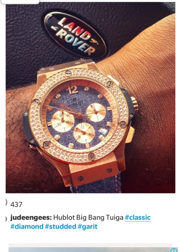 Jude Engees Okoye shows off his $23,740 Hublot
