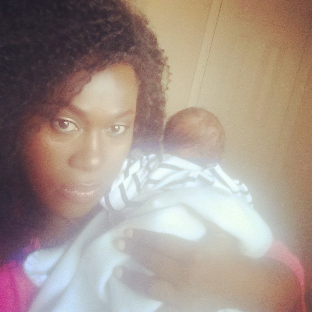 Uche Jumbo poses with her son