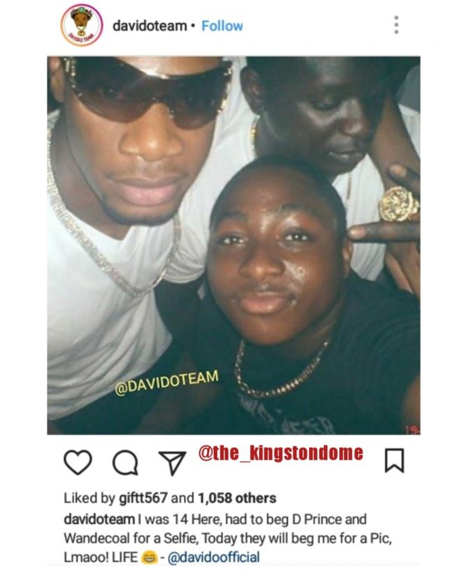 Davido shares photo he took with Wande Coal and D'Prince at age 14