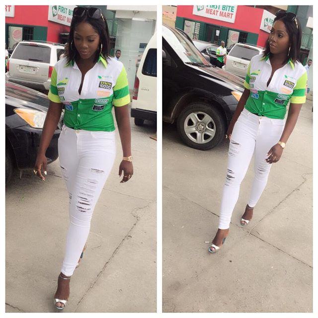Tiwa Savage Looks Sexy as Ever As She Sells Petrol in Lagos