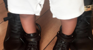 Tiwa Savage shares cute leg pic with her son.