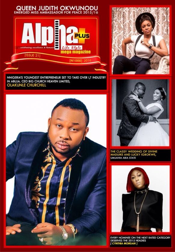 Olakunle Churchill and Cynthia Morgan cover 21st Edition of Alphaplus Mega magazine